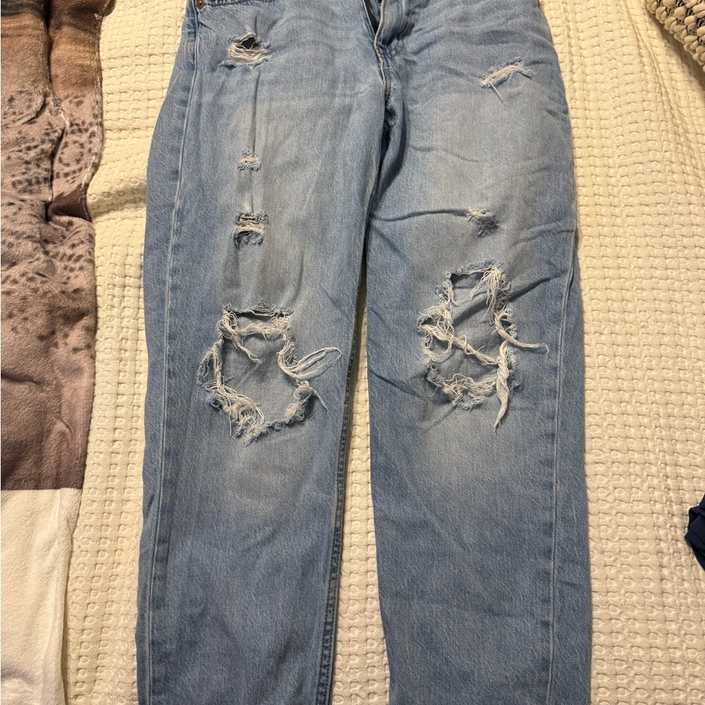 Distressed Blue Jeans (Mom Jean)